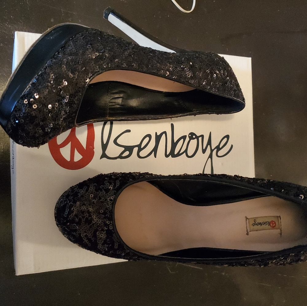Black sequin heels